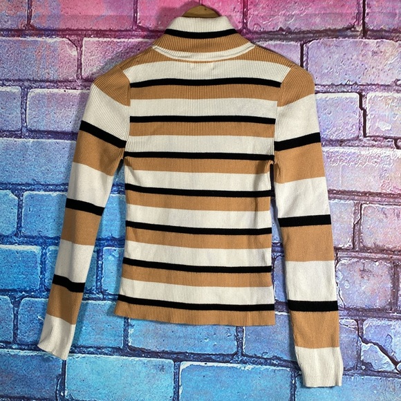 Maeve by Anthropology Women’s Top Medium Long Sleeve White Tan Black Body Shirt - Picture 5 of 6